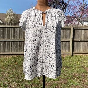 Banana Republic White Floral Tie-Front Keyhole Blouse